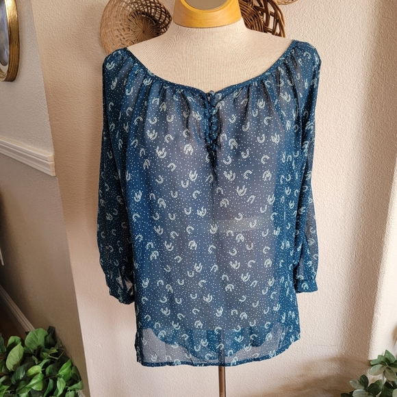 Torrid Sheer Western Print Flowy Blouse - Picture 1 of 6